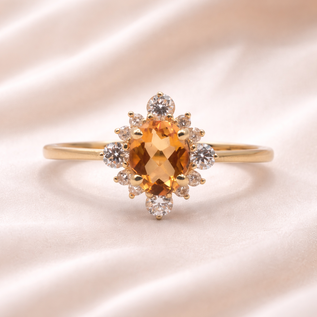 keltakultainen timanttisormus - keltainen topasi