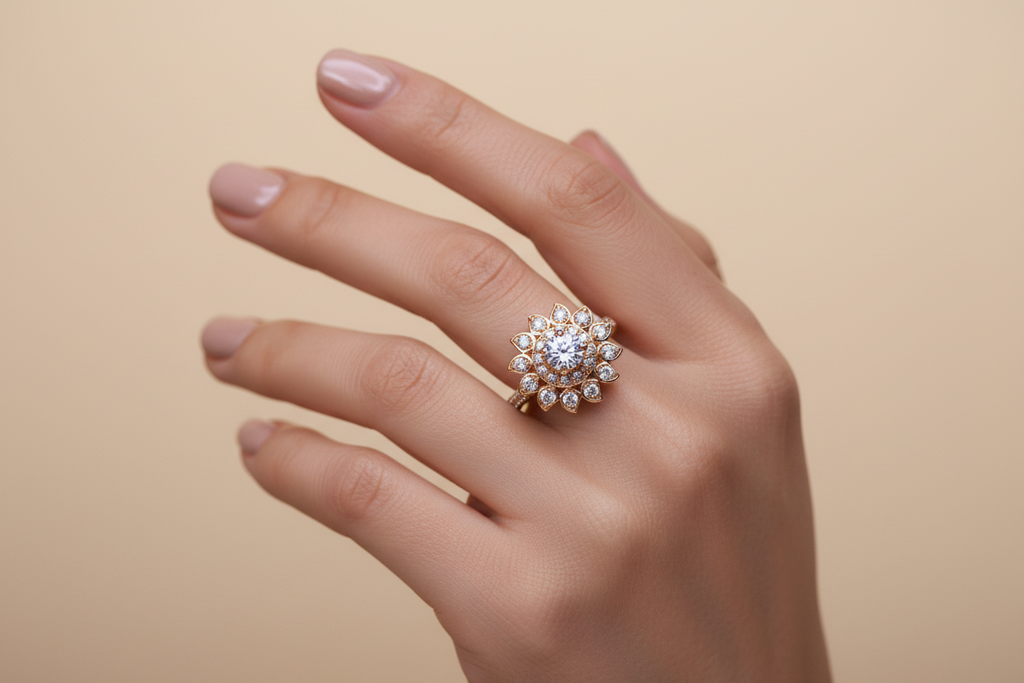 keltakultainen sormus - timantit