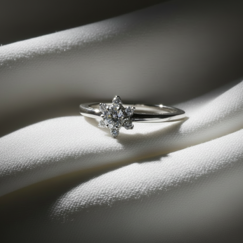 valkokultainen timanttisormus